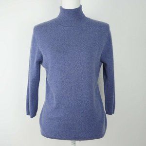 Womens Charter Club 100% Cashmere Sweater Blue Turtleneck 3/4 Sleeve size M